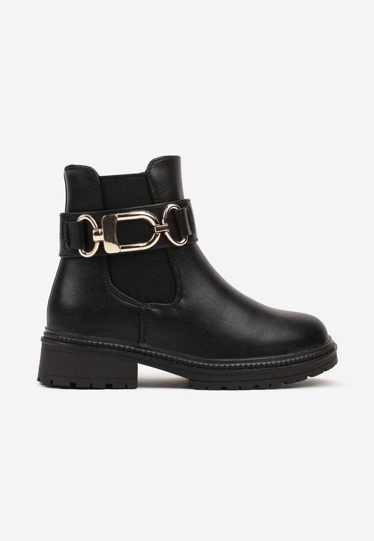 Botine Chelsea Negre cu curea și cataramă decorativă la carâmb Miavin