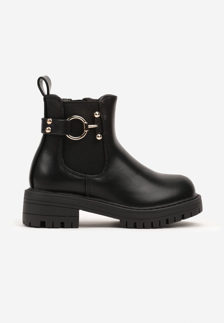 Botine Negre Tip Chelsea pe Talpă Gofrată Decorate cu Detaliu Metalic Zaimoria