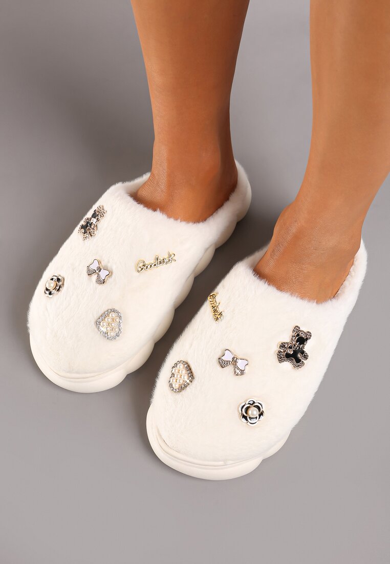 Papuci de casă Bej cu alb