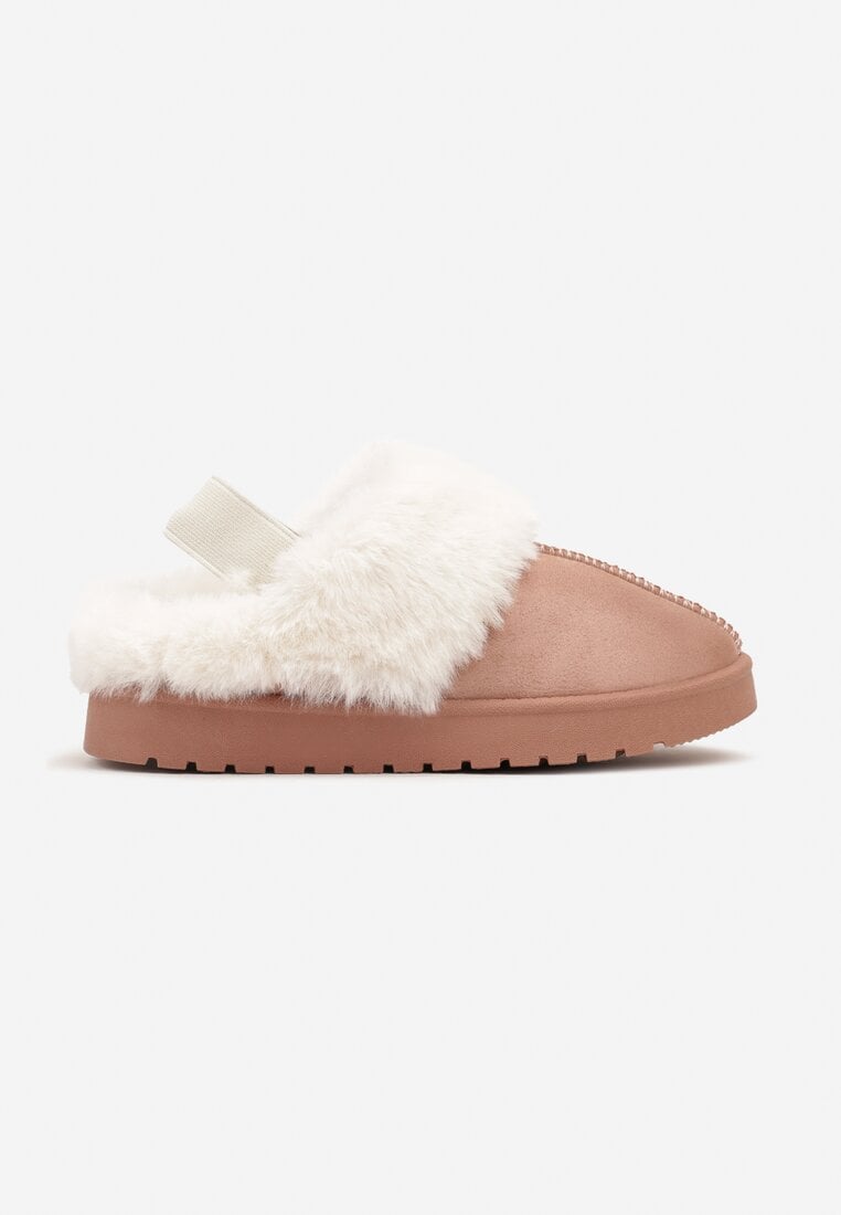Papuci Roz slip-on cu blăniță și bandă elastică la călcâi Eriyona