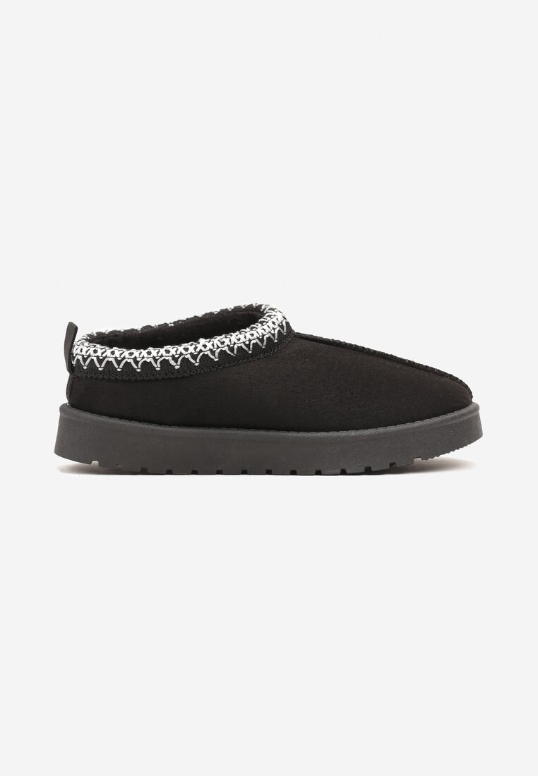 Cizme de zăpadă wsuwane negre cu un carâmb scurt decorate cu broderie Mirira