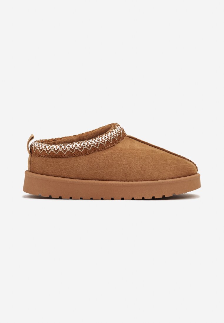 Ghete de zăpadă Maro Slip-on cu carâmb scurt decorate cu broderie Mirira