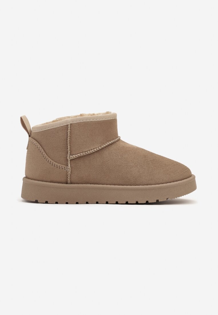 Ghete de zăpadă bej tip slip-on din imitație de piele întoarsă cu talpă plată Mirirae