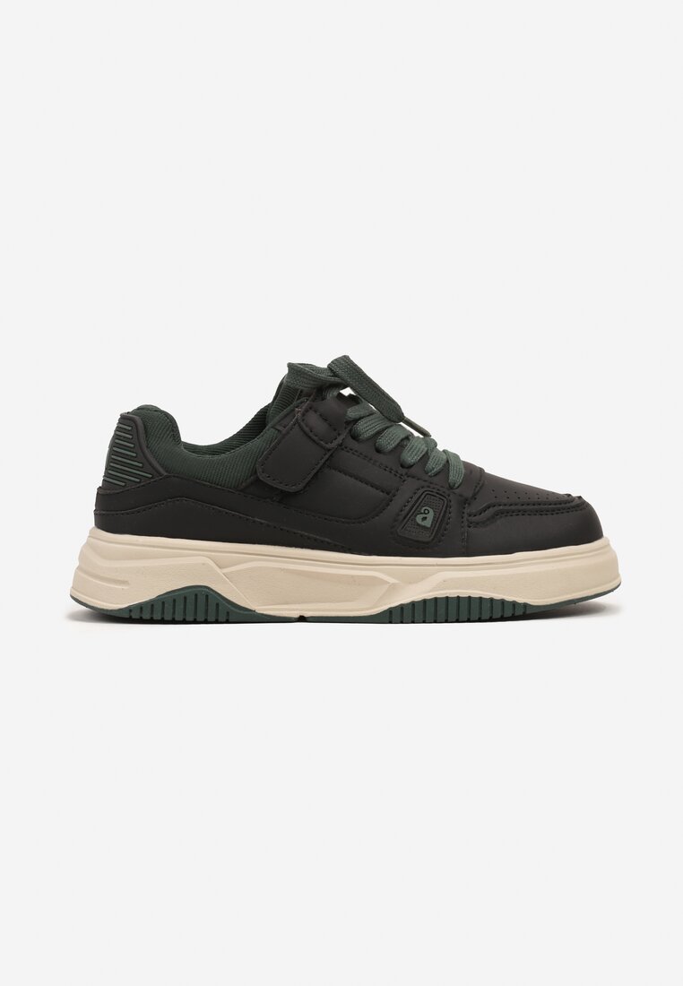 Pantofi Sport Negru-Verde Sneakers cu Branț din Piele Naturală Vailanne