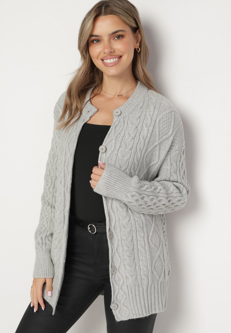 Cardigan Gri Deschis Decorat cu Imprimeu în Relief Melorisse