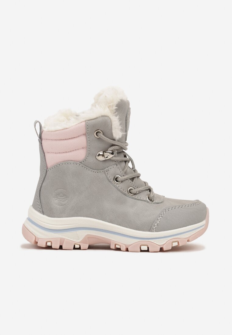 Ghete de trekking Gri deschis Plate Decorate cu ștanțare și șireturi Lorista