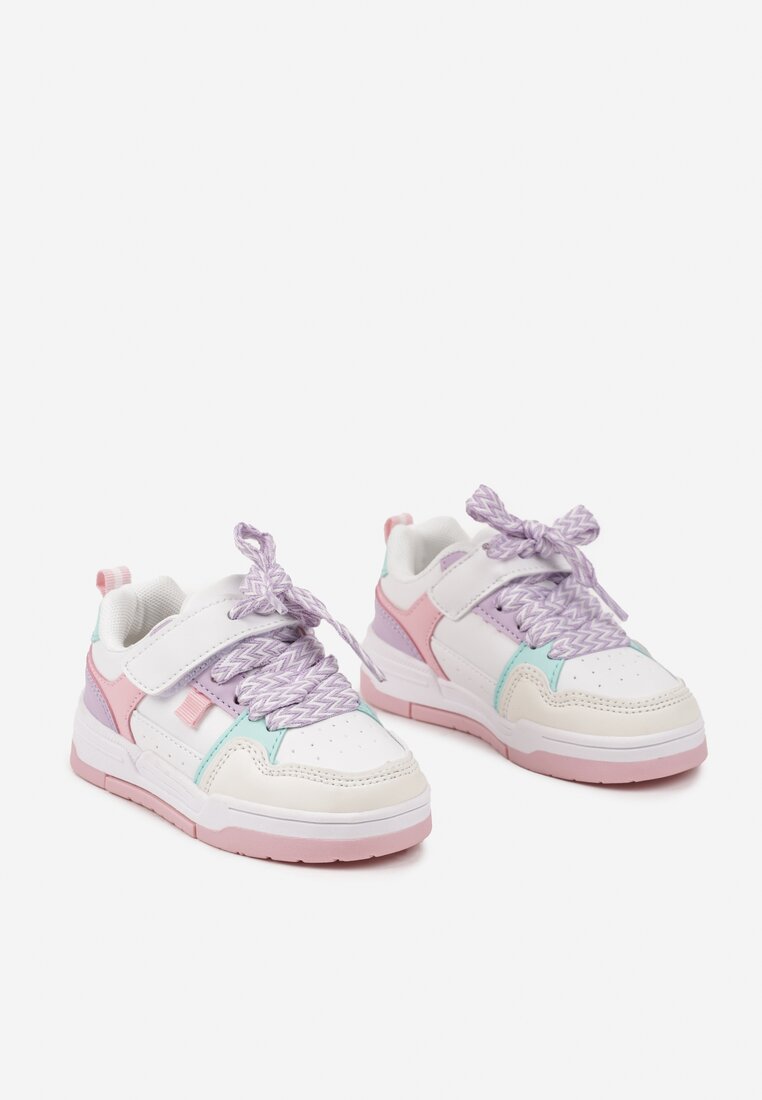 Pantofi Sport Sneakers Alb-Mov plati cu șireturi și perforații Avanelis