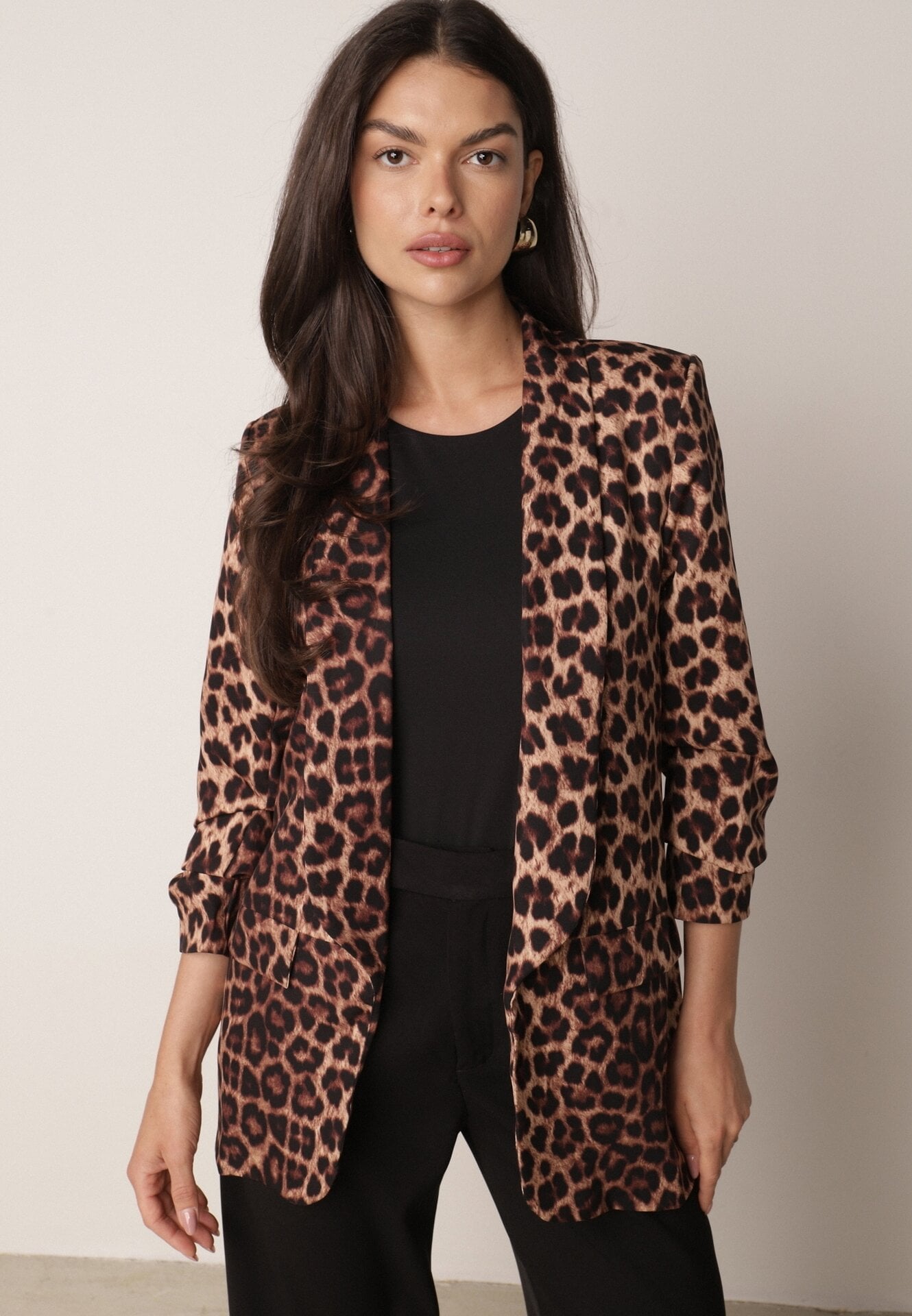 Sacou Maro cu Mâneci 3/4 Leopard cu Revere Decorative Dittia