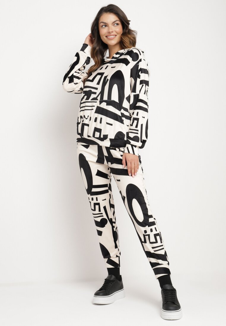 Set de trening Bej deschis Bluză cu glugă și Buzunar tip marsupiu Pantaloni cu buzunare Ivondria