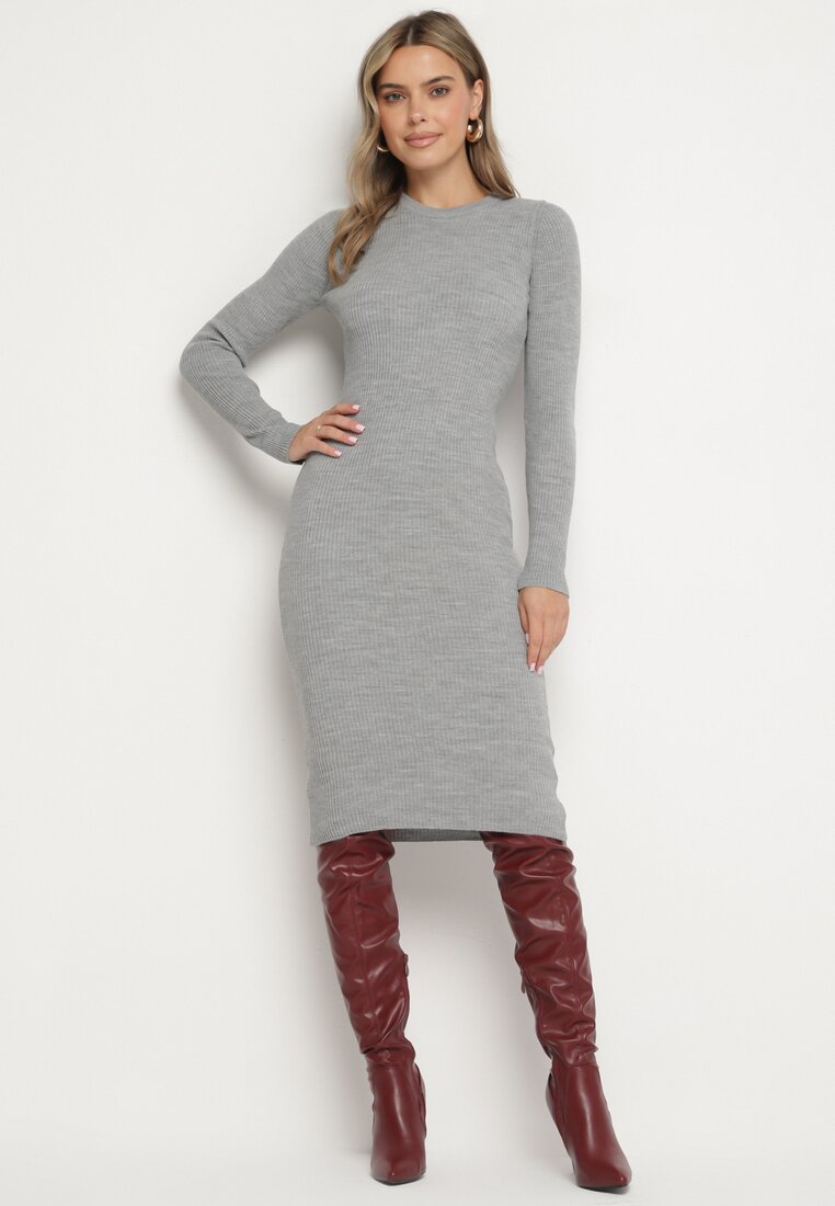Rochie Gri Tricotată Mulată Morttina