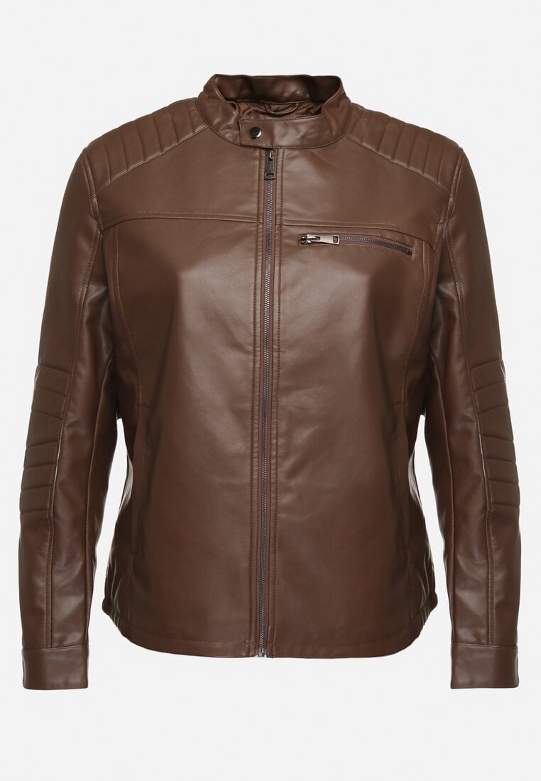 Jachetă Maro Ramones în Stil Motociclist cu Guler Înălțat și Buzunare Zinmina