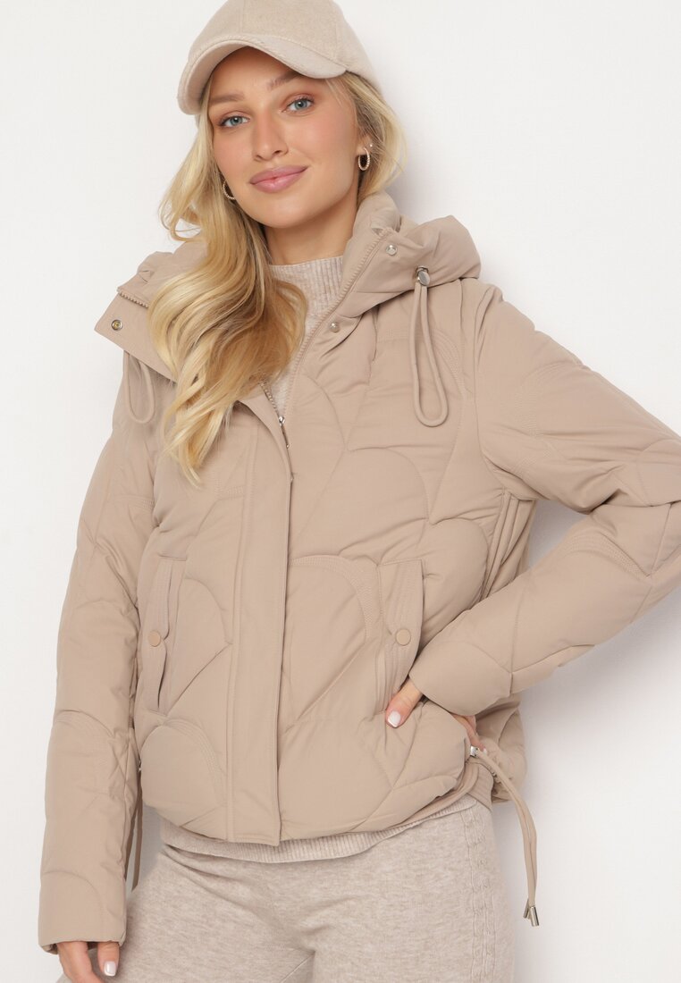 Geacă Matlasată Bej cu Croială boxy, Glugă și Manșete elastice Selizola