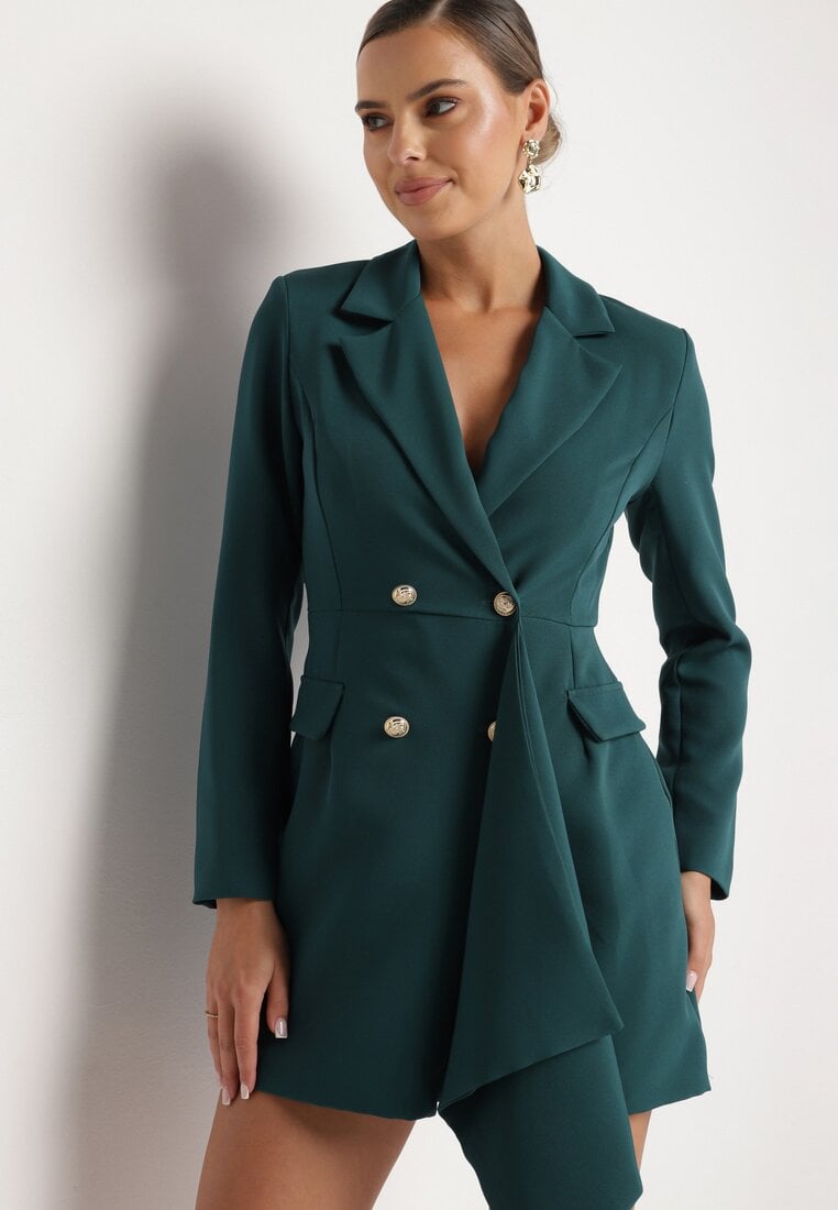 Rochie Verde închis Cambrată cu croială tip sacou cu mini trenă Besista