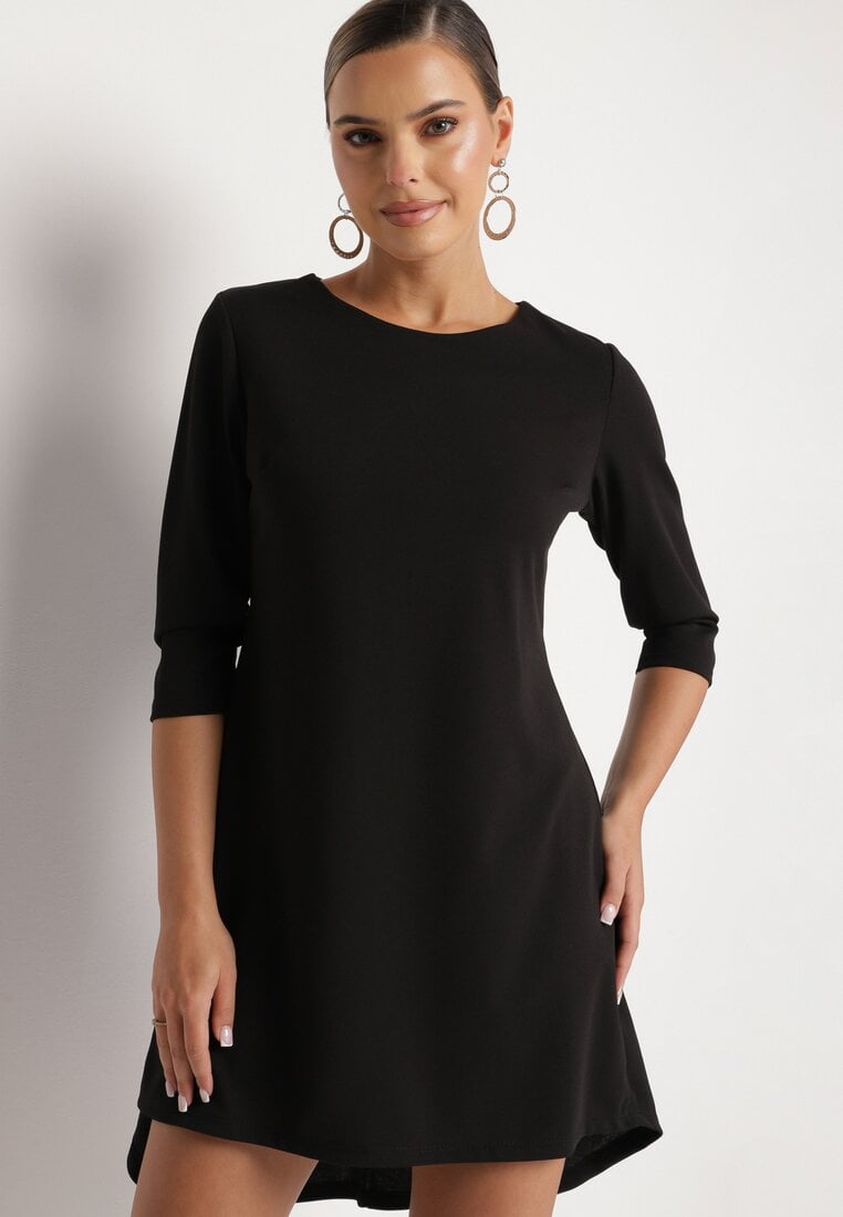 Rochie Neagră Trapez cu Spate mai Lung Gemirina