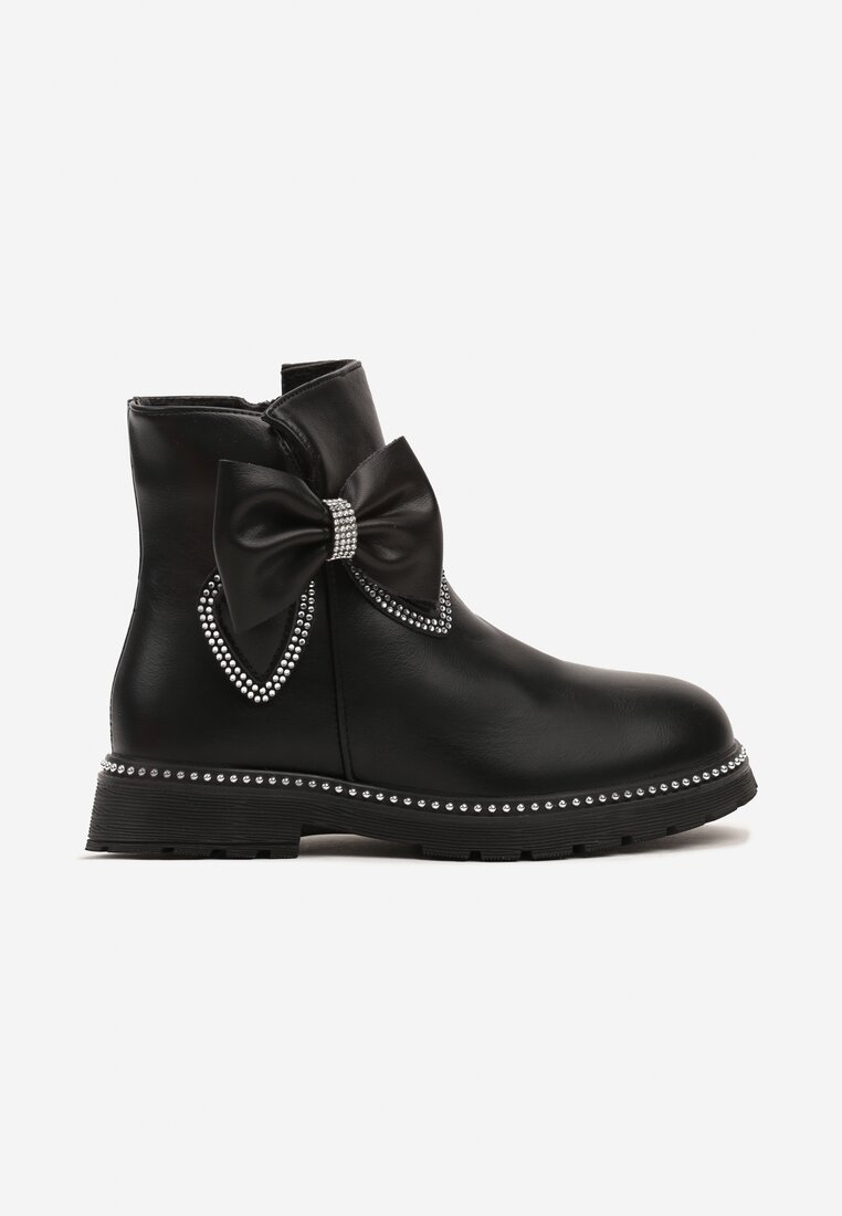Botine negre decorate cu fundițe și zirconii Venorith