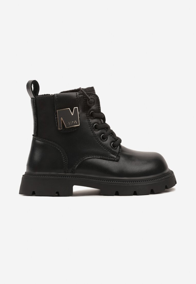 Botine Negre Plate cu șireturi cu Aplicație Metalică Vensoris