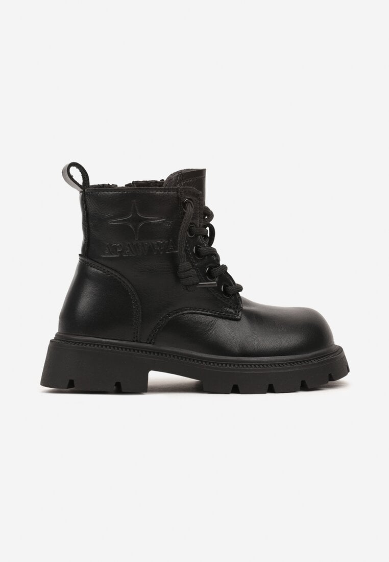 Botine Plate Negre cu Model în Relief și Șireturi Ventressa