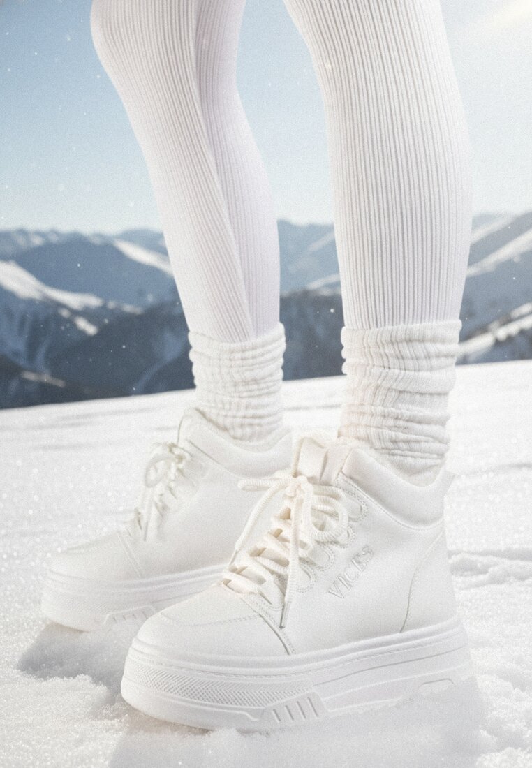 Adidași Albi pe Platformă Izolate cu Blană Leanelitia