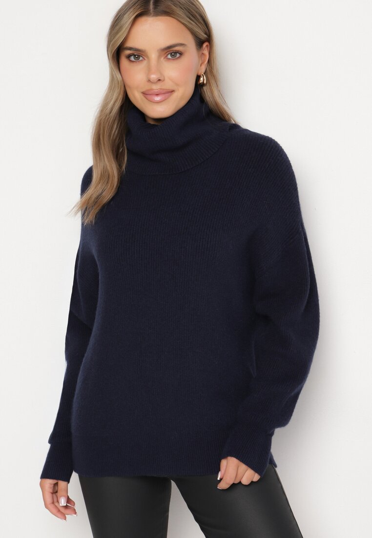 Pulover pe gât Bleumarin