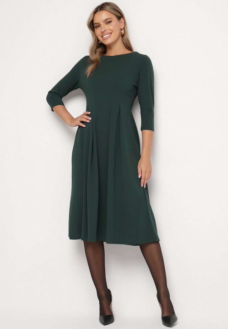 Rochie Verde închis Cloche Decorată cu cusături Reamira