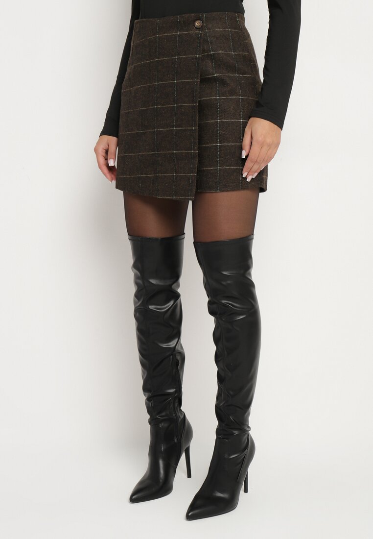 Fustă tip Pantaloni scurți Maro cu Pliu în Carouri Tenara