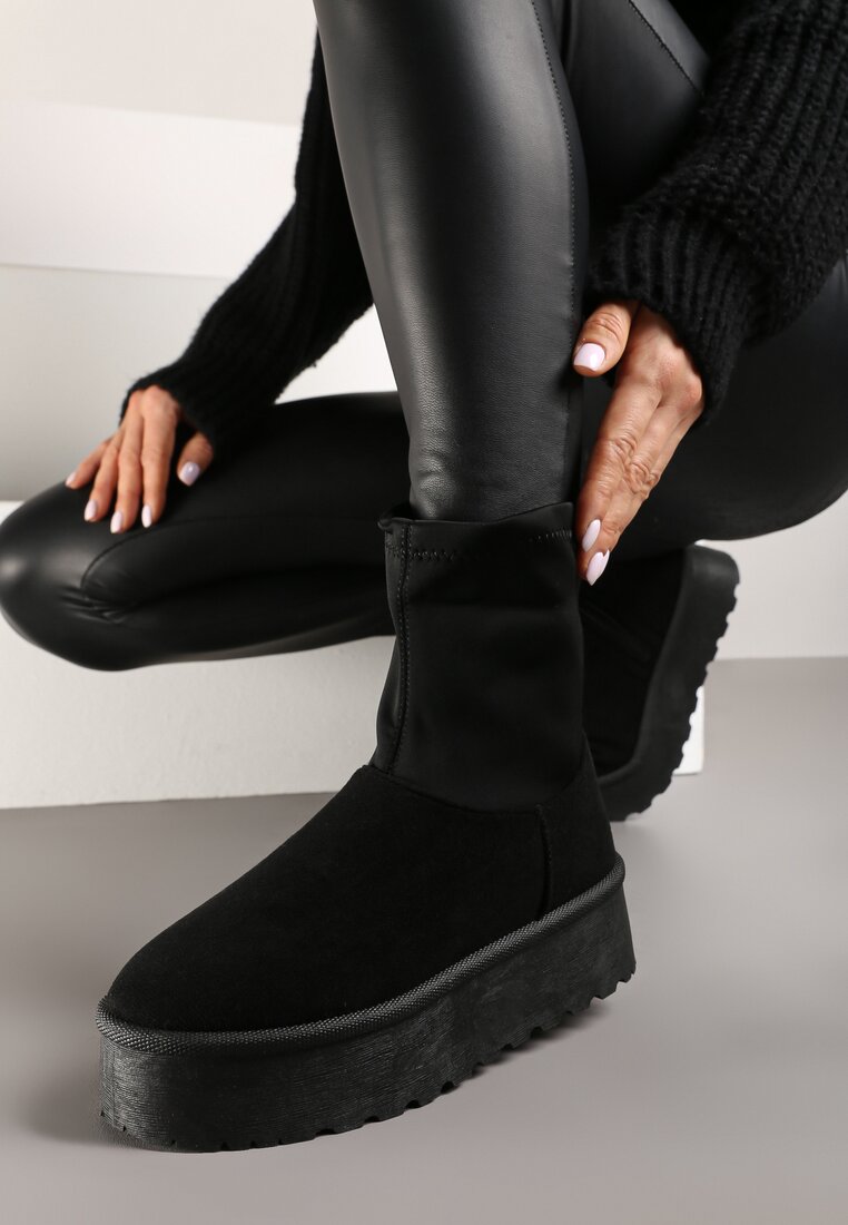 Cizme de zăpadă Negre cu Talpă Groasă și Carâmb Ajustat Lannira