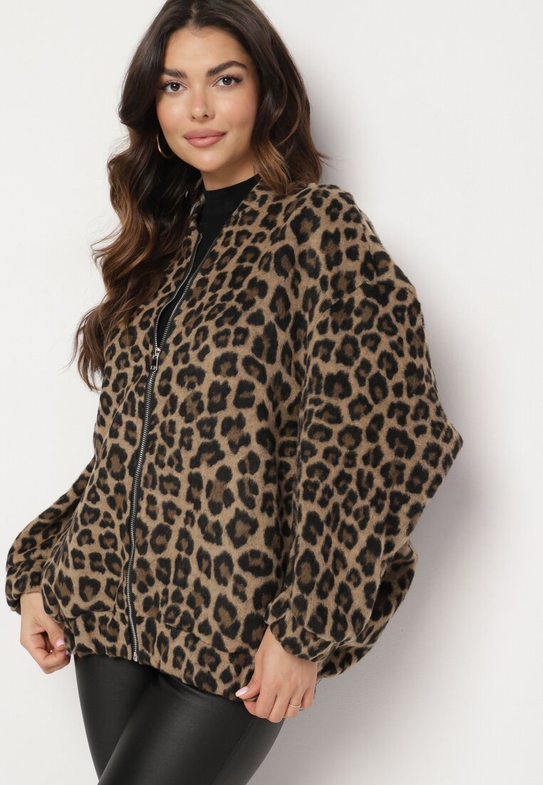 Bluză Maro Imprimeu leopard cu adaos de in croi oversize Sintirra