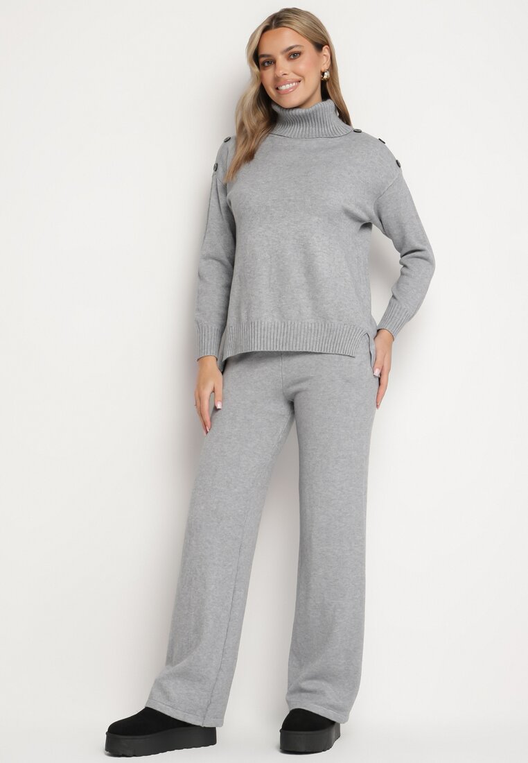 Set Gri cu Modal și Vâscoză Maletă cu nasturi și Pantaloni Largi Sassidra