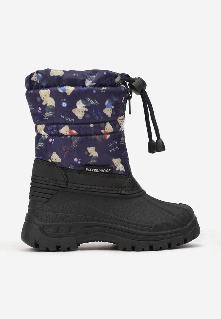 Cizme de zăpadă Bleumarin Plate Impermeabile cu șnur de strângere la carâmb și relief Esanelia