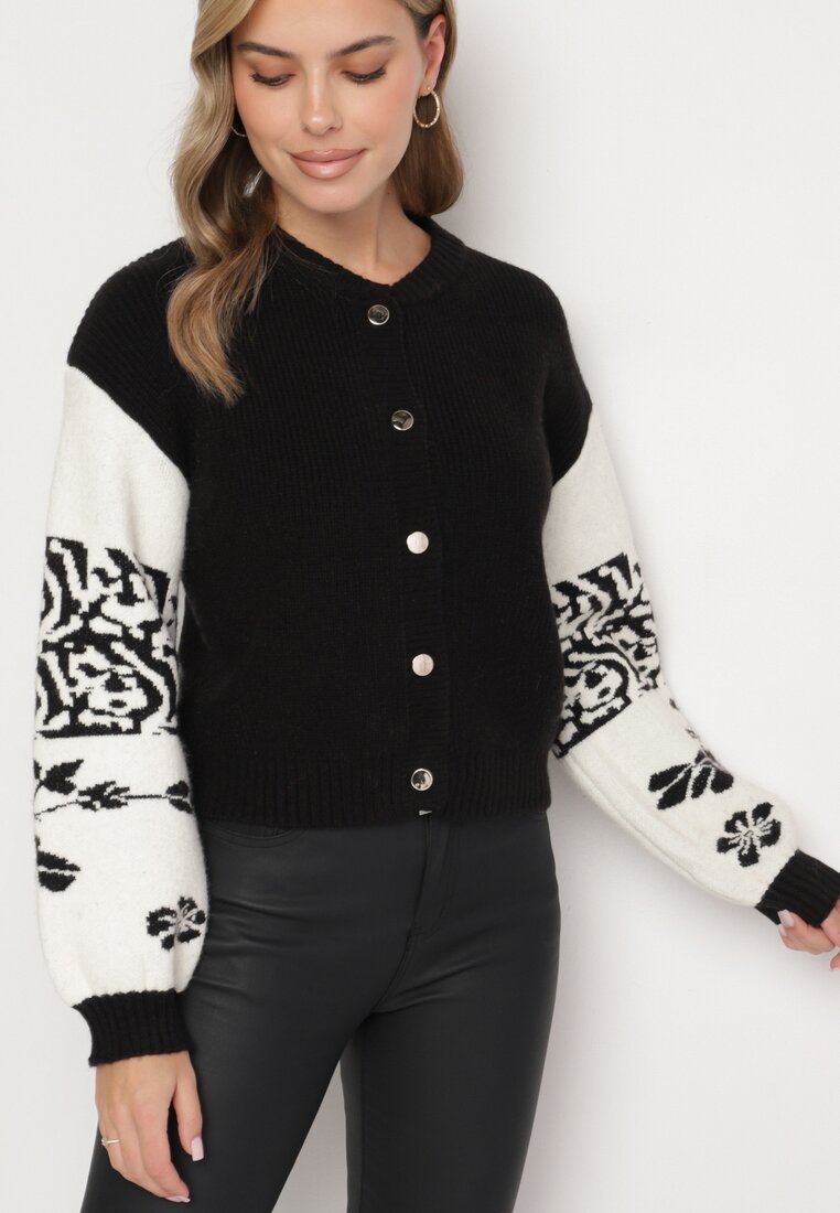 Cardigan Negru din Viscoză deschis cu model geometric Nelandria