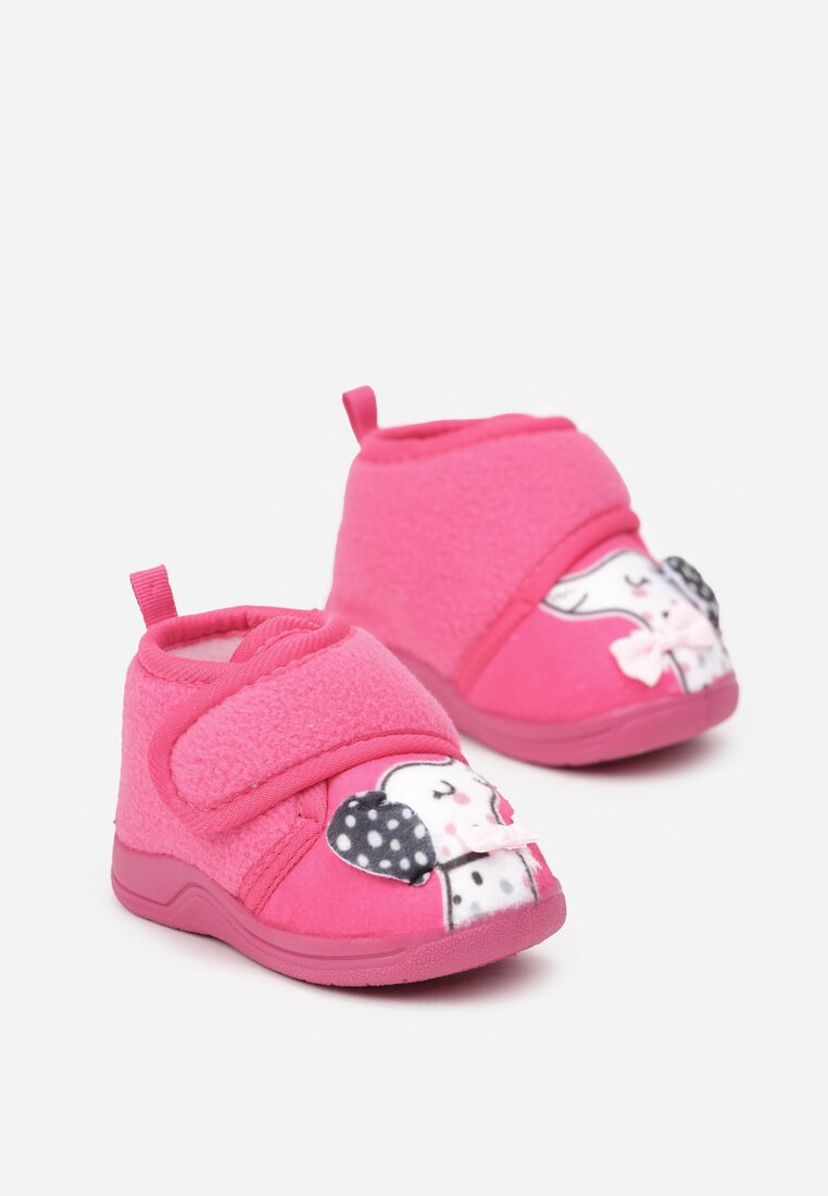 Papuci Plati Fucsia cu motiv de cățeluș, decorați cu fundă Sanarilla
