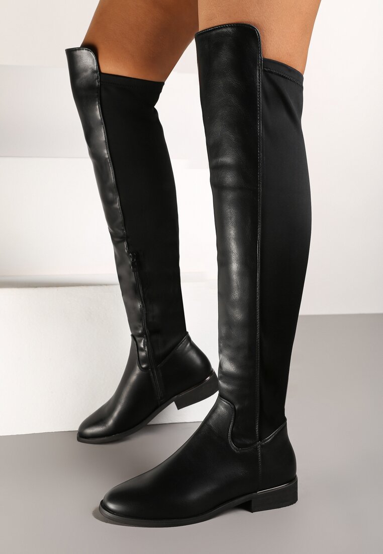 Cizme muschetar căptușite negre pe talpă plată Temirion