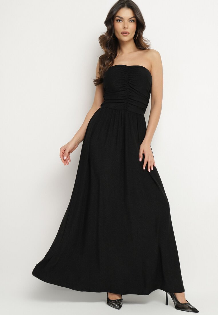 Rochie de cocktail Neagră Bandeau din Viscoză Drapată Nalithae