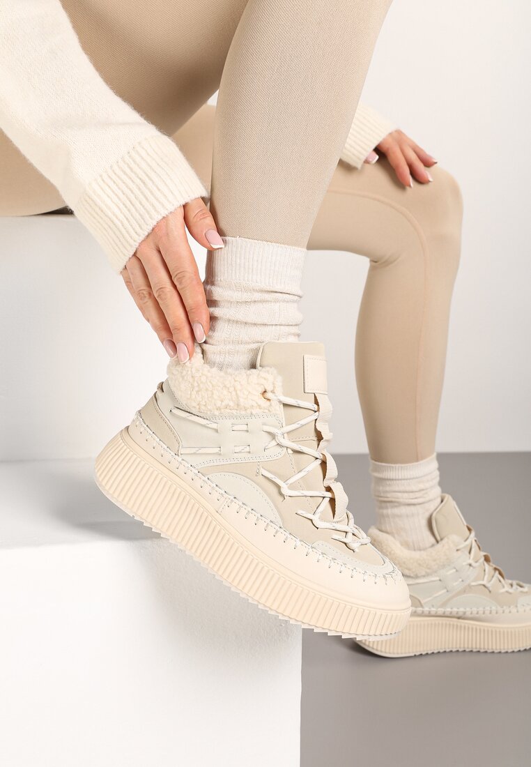 Ghete de zăpadă bej tip bocanci Vices în stil sportiv cu platformă Terillen
