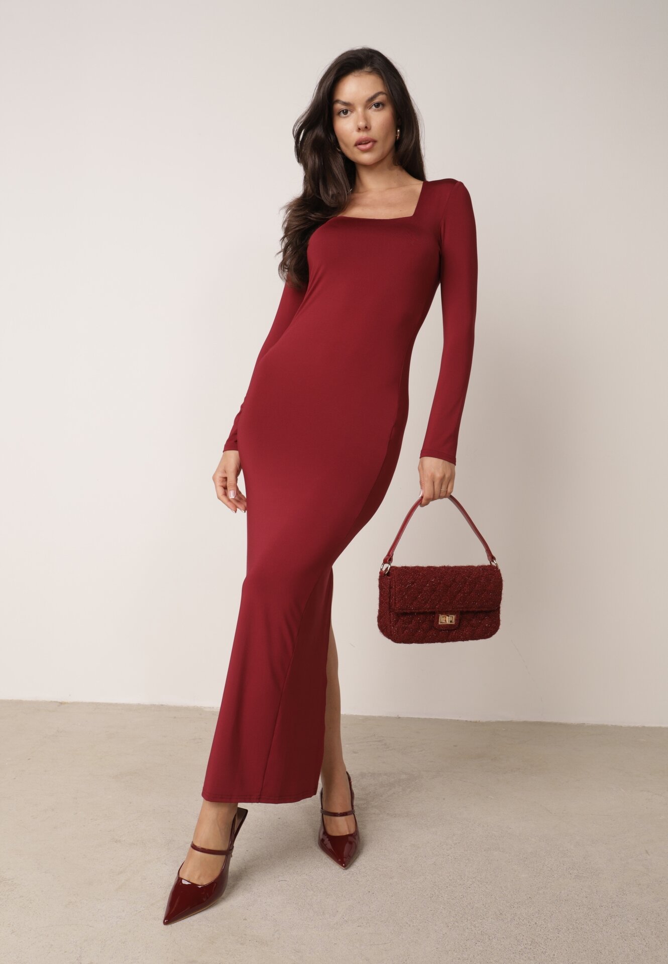 Rochie Bordeaux mulată Maxi cu mânecă lungă Esmeria