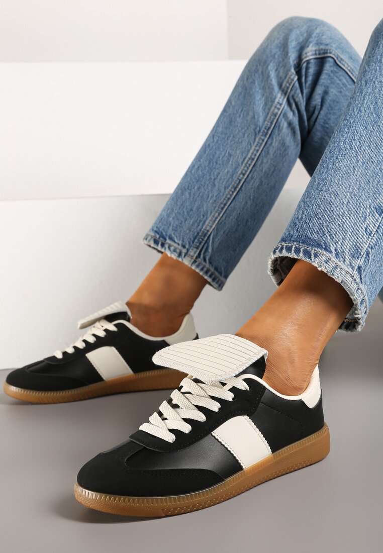 Adidași Negri pe talpă plată cu limbă răsfrântă Felilora