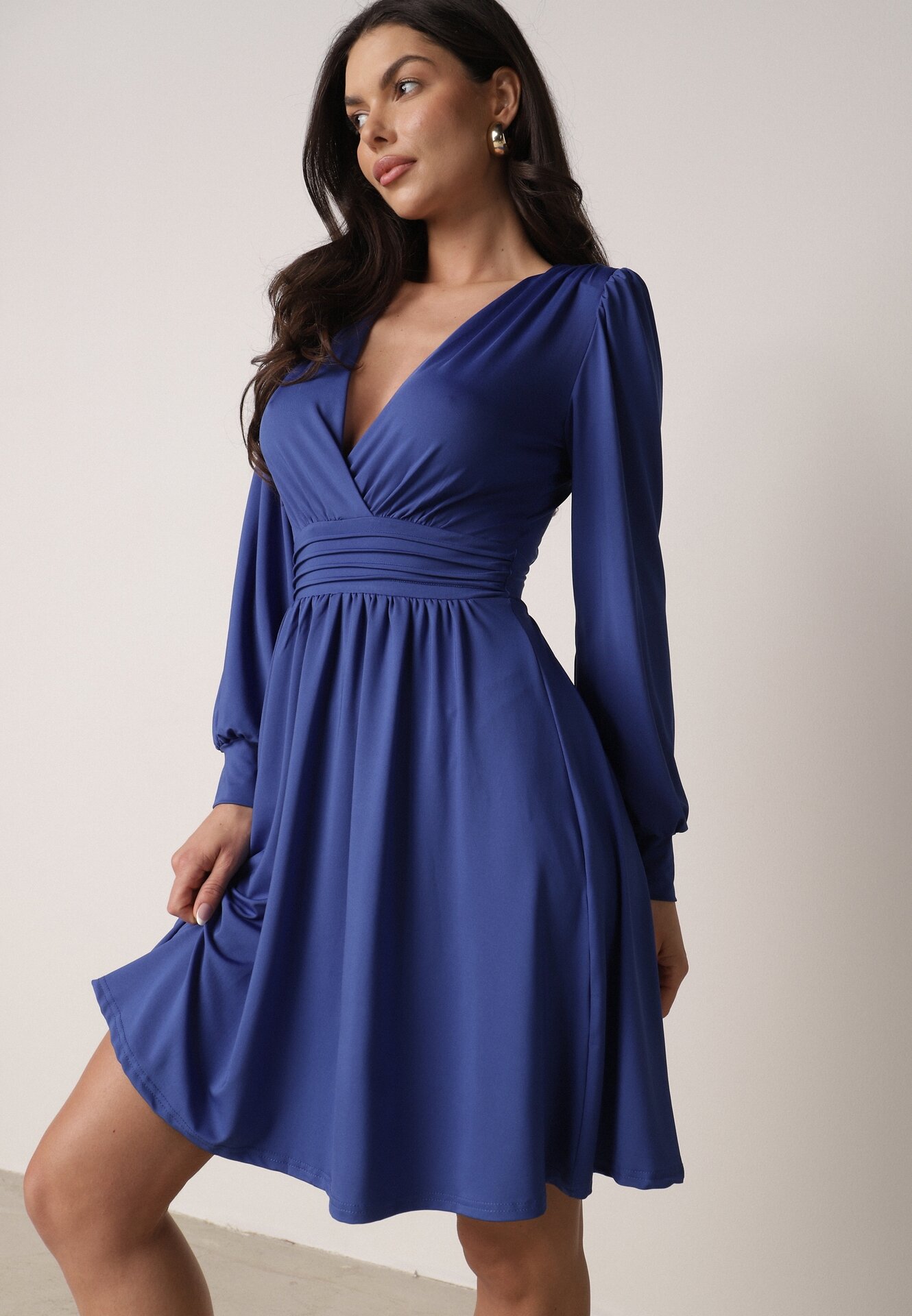 Rochie albastră evazată din viscoză Selithiel