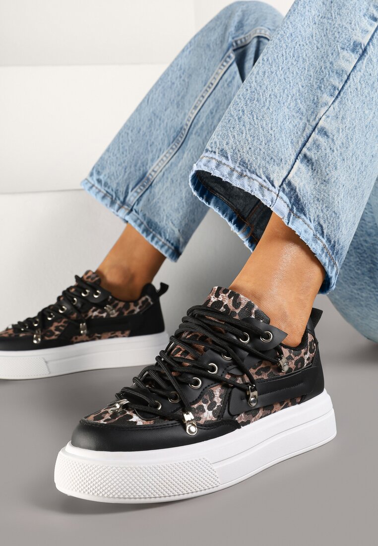 Adidași Negru-Alb cu imprimeu leopard Calidi