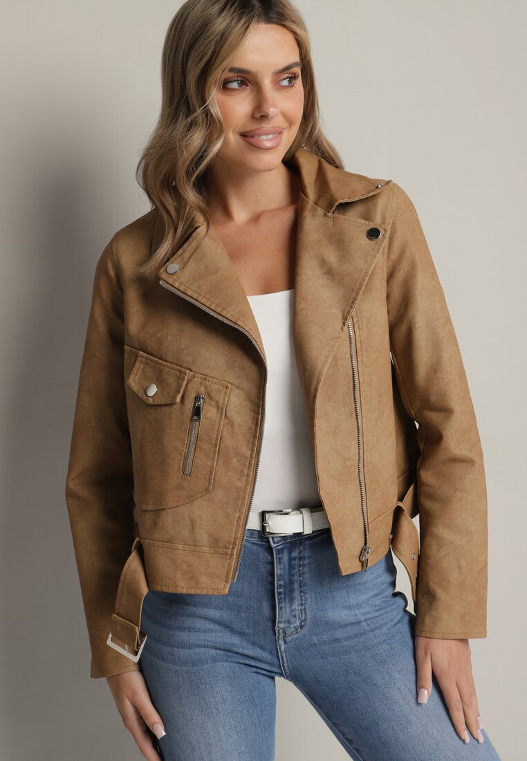 Jachetă Ramones Bej închis cu Buzunare și Curea cu Cataramă Polvila