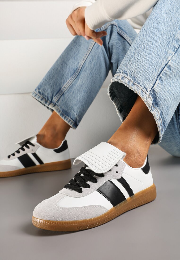 Sneakers Teniși Albi-Negri Decorați cu detalii răsfrânte Myrloria