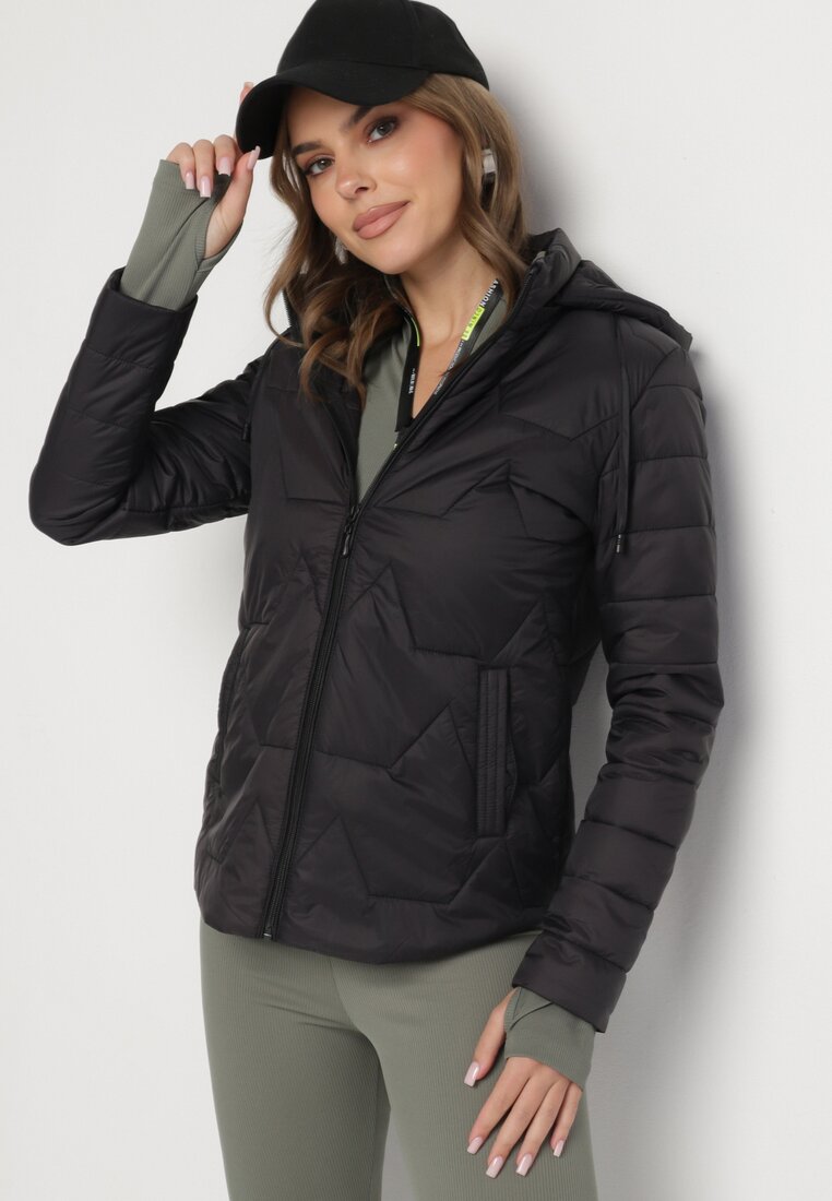 Geacă matlasată neagră cu glugă detașabilă Noridi