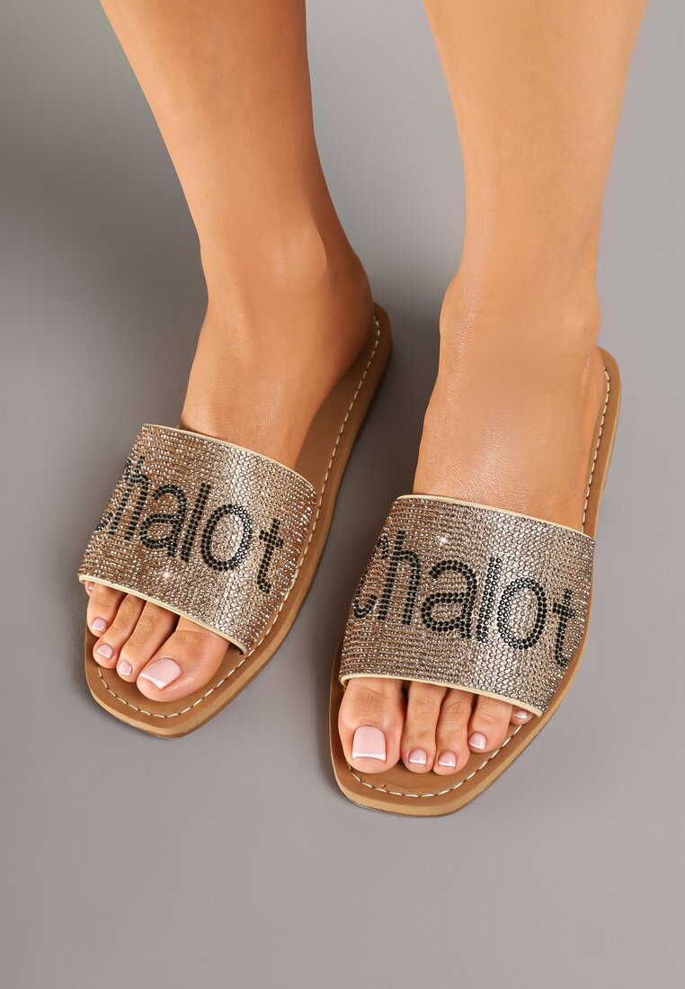 Papuci Aurii Plati Decorați cu inscripția Delionel