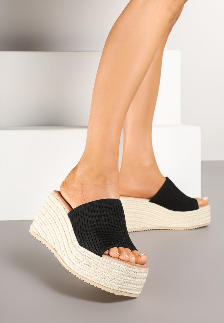 Papuci Negri pe Pană Împletită cu Baretă Reiată Deorwin