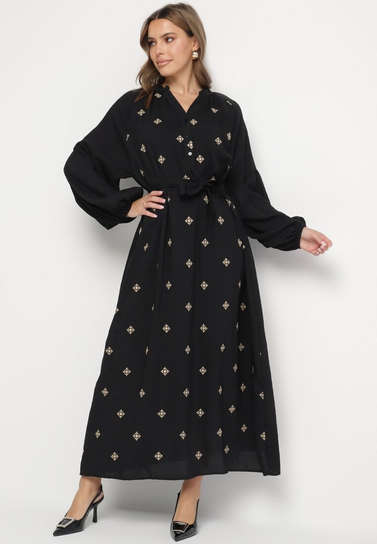 Rochie Neagră din Vâscoză cu Croi Oversize cu Broderie Decorativă Naleniel