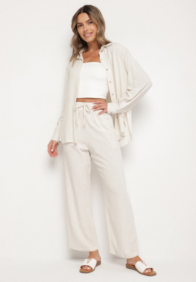 Compleu Bej din In și Viscoză Cămașă și Pantaloni Hanelior