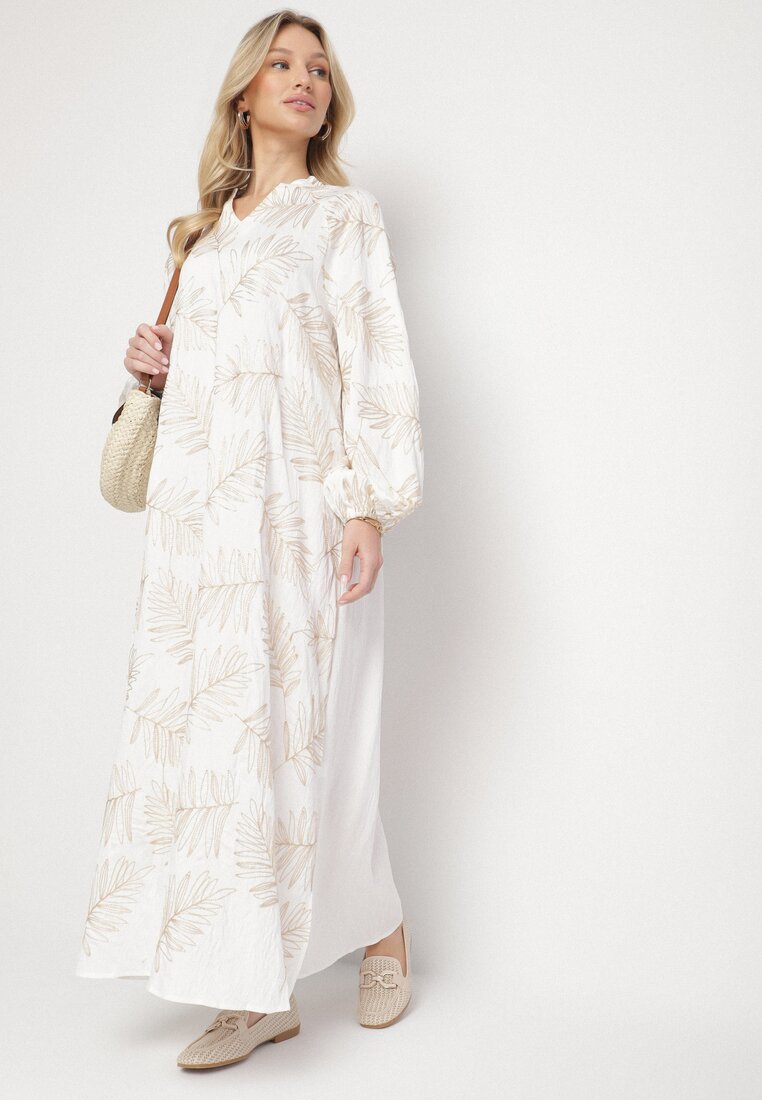 Rochie Albă din Vascoză cu Fir Metalic și Broderii Norvezira