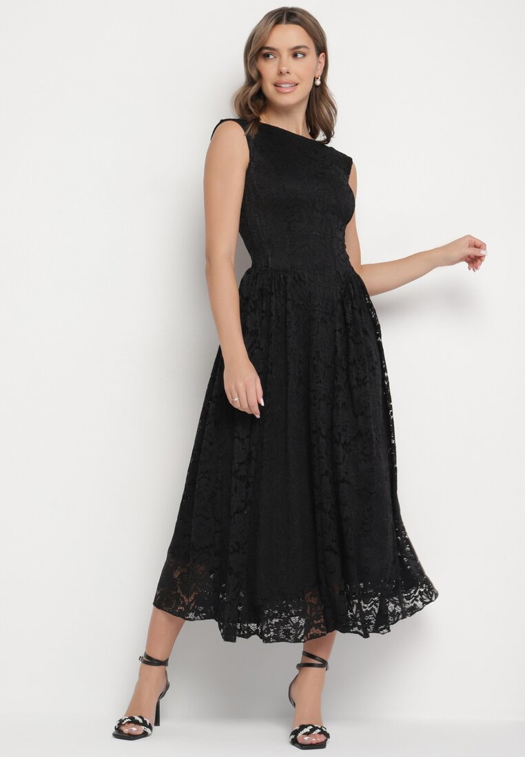 Rochie Neagră De Dantelă Cu Croi Cloș Cu Spatele Decupat Nelamia