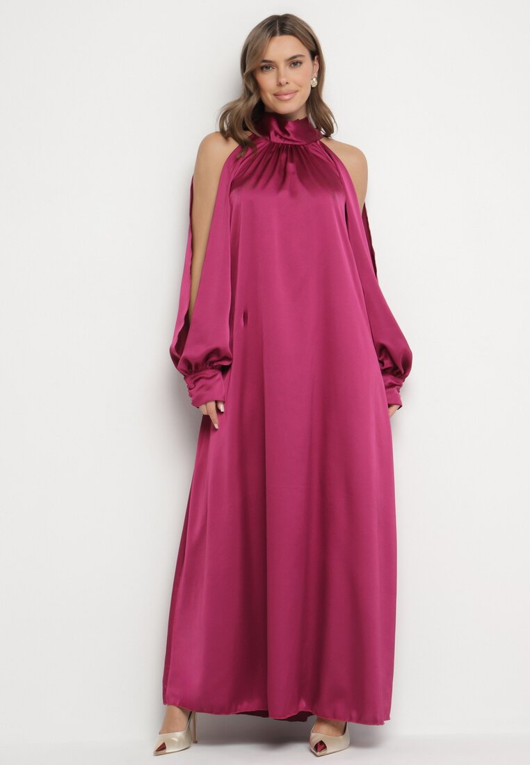 Rochie Violetă din Satin Decorată cu Legătură Solreti