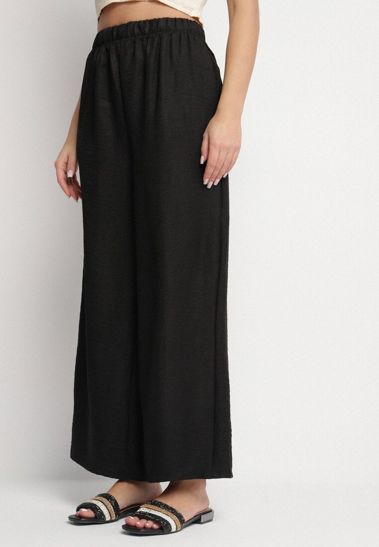 Pantaloni Negri Largi Palazzo cu Talie Înaltă Aranwenna