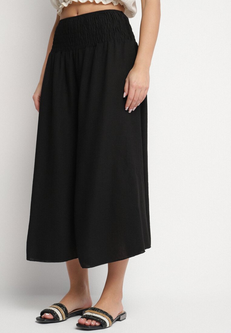 Pantaloni tip Culotte Negri Largi Decorați cu încrețituri Fenalida